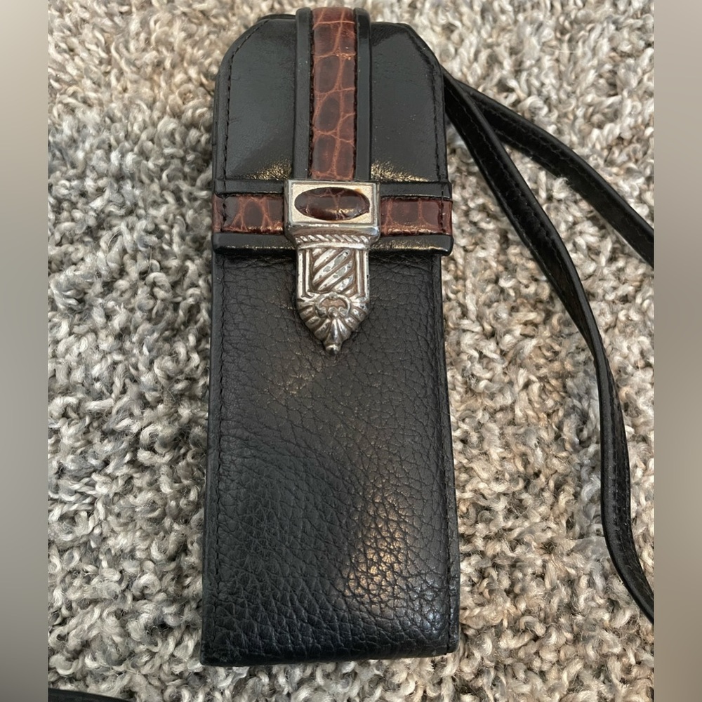 Brighton Black Leather Crossbody with Brown Trim
